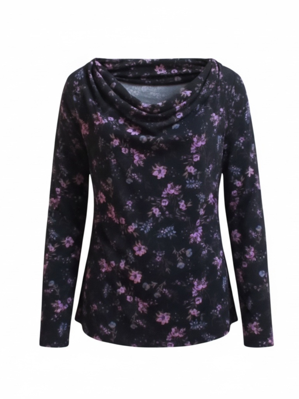 torrid Cowl Neck Black Purple Floral Print Blouse Size 0 Women’s L 12